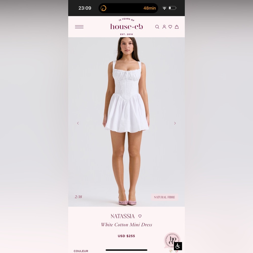 House of CB NATASSIA White Cotton Mini Dress , 2IN +